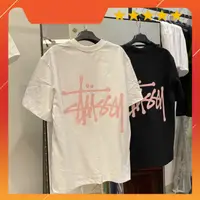 在飛比找蝦皮購物優惠-Stussy 基本款粉色字母 T 恤,寬款,男女款,100%