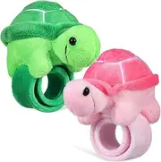 Toddmomy Adorable Slap Bracelets Stuffed Animal Wristbands - Cuff Decor for Kids Party Favors, Soft PP Cotton Assorted Colors (2 Pack, 9.1in)