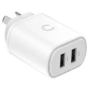 Cygnett PowerPlus 12W USB-A Dual Port Wall Charger - White. CY3671PDWLCH
