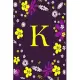 K: Pretty Initial Alphabet Monogram Letter K Ruled Notebook. Cute Floral Design - Personalized Medium Lined Writing Pad,