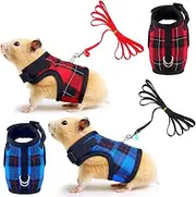 Weewooday 2-Pack Guinea Pig & Ferret Harness & Leash Set - Plaid, Adjustable, No-Pull, Breathable, Safety Bell, Small