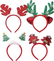 [JOINPAYA] 4pcs Christmas AntlerHeadband Deer Sequined: Red Reindeer Lattice Cosplay Reindeer Ears for Costume Party Accessory Women