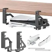 No-Drill PS5 Slim Mount Under Desk, Metal & Plastic Holder Kit Compatible With PS5 Digital & Disc, Desk Mount With Clamp, Long and Short Screw Included