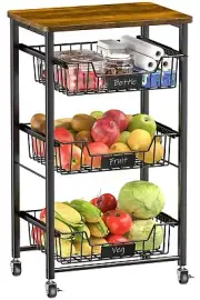 Kitchen Storage Cart with Wheels 4-Tier Metal Utility Rolling Cart Fruit
