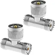 2Pcs UHF Male to Dual UHF Female Triple Tee Connector UHF Male to Dual UHF Female PL259 3 Way Adapter for FPV Antennas CCTV CB Radio Scanners
