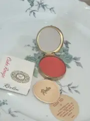 VINTAGE REVLON CHEEK CAKE ROUGE BLUSH GOLD METAL COMPACT CLEAR RED NIB