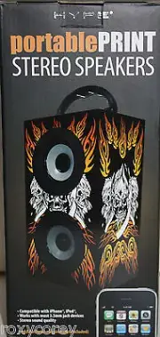 Hype Portable Print Stereo Speakers Black Skulls Compatible with iPhone iPod NIB