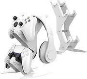 Controller Holder Stand, Universal Metal Material Game Controller Headset Stand Controller Accessories for Gamepad of PS5 / Xbox / PS4 / Switch （White)