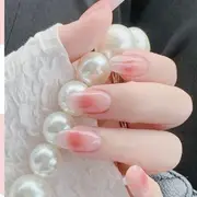 glitterfesta - Gradient Oval Nail Tips X64 - Light Pink - One Size