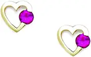 [JewelryWeb] 14k Yellow Gold Red 3x3mm CZ Simulated Diamond Love Heart Screw Back Earrings 7x7mm Stud Earring for Women