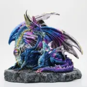 Blue Mom and Baby Dragon Collectible Figurine Statue Height = 6.5 in