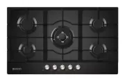 900mm Black Gas Cooktop with Side Wok Burner, FFD, Cast Iron Trivets