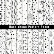 40 Sheets Christmas Pattern Paper Black White Hand Drawn Scrapbook Specialty Pap