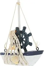 EXQUIMEUBLE Sailboat Decor Nautical Wooden Sailing Boat Mediterranean Style Ornament for Home