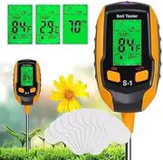 Soil Moisture Meter with 20 Labels, 4 in 1 Digital Soil PH Tester with Light, PH, Moisture and Temperature, Plant Thermometer Test for Gardening, Lawn, Farming, Indoor & Outdoor Plants