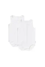 [Bonds] Bonds Newbies Wonderbodies Cotton Singletsuit 2 Pack in White Size: Newborn Newborn White