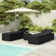 3 Piece Garden Sun Loungers with Tea Table Poly Rattan Black vidaXL