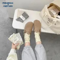 在飛比找momo購物網優惠-【Porabella】日系中筒襪女 奶油色系捲邊點點襪 點點