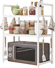 Microwave Rack - Kitchen Microwave Shelf with Hooks,Double Layer Bread Machine Holder Widened Seasoning Rack for Bathroom Dorm Counter Table Outdoor Storage