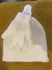 Wonder Nation Toddler Girls' Ribbed Beanie & Gloves Set One Size Ivory White