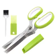 Herb Scissors with 5 Blades and Cover,Kitchen 5 Stainless Steel Blade Herb Cu...