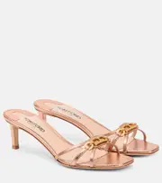 [Tom Ford] Tom Ford Whitney T metallic leather mules AU 7 pink
