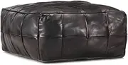 vidaXL Black Pouffe Footstool - Genuine Goat Leather - Modern Vintage-Inspired - Handmade with Cotton Fill - Ideal for Living Room Use