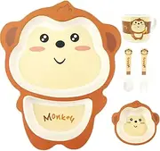 Cartoon Dinnerware Set - Toddler Divided Dinner Plates | Wood Fiber Toddler Dishes | Dinner Plate for Kids Cartoon Dinner Food Plate, Double Compartments with Spoon Fork for Meeting Diverse