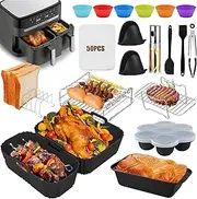 Hot Air Fryer Accessories for Tefal EY9018 Dual Easy Fry 5.2/3.1 L, 69 Pieces Airfryer Accessories for Tefal, Grill Grate, Bread Baking Mould, Gloves, Hot Air Fryer Silicone Mould for Tower