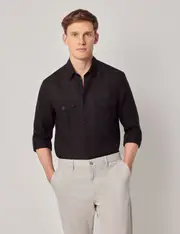 Hawes & Curtis Black Pure Linen Slim Safari Shirt Size: XXL