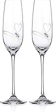 DIAMANTE Champagne Flutes Prosecco Glasses Pair with ‘Romance ’ Hand Cut Design Embellished with Crystals Set ot Two Glasses with Gift Box