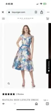 NWT Kay Unger Matilda Midi Dress Lotus Floral Printed Mikado Size 6 Fit N Flare