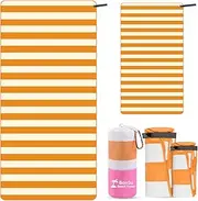 [BonGu] 2 Pack Beach Towel Set 180x80cm & 60x38cm Microfiber Travel Towels Super Absorbent Compact Lightweight Quick Dry Towels for Beach Pool Bath Sand Free Beach Towels (Orange)