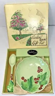 Vintage Carlton Ware 1693 Red Currant Dish Jam Spoon Set Made In England NEW Box