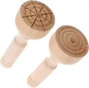 MOLUCKFU 2pcs Brickearth Mold Cookie Stamp Cookie Stencils Cookie Molds Pottery Stamp Pottery Design Tools Playdough Tools Pottery Tools Clay Craft Stampers Clay Stamp Light Brown Wood