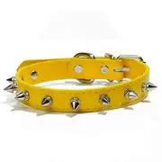 Spiked Dog Collar for Small Breed Dogs One Row Studded Leather Pet Collar Anti-Bite Neck Strap for Puppies Adjustable Cat Collar yellow M