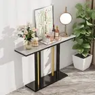 1.2m Glossy Marble Console Table Bar Table Hallway Gold Geometric Line Pedestal