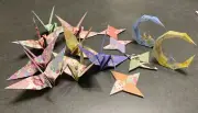 Handmade Origami Set - Cranes 8pcs + Ninja Stars 4pcs + Rabbit Moon 2pcs Japan
