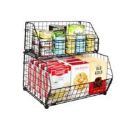 Wire Storage Baskets for Pantry Orgnizers and Storage Stackable 2 Tiers Black