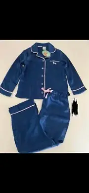 Peter Alexander junior Navy Satin Long Set Pjs Bnwt Sz 2