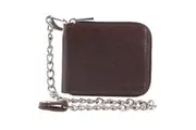 Pierre Cardin Zip Around Mens Leather Wallet with Chain in Chestnut