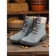 Women's Boots Work Boots Handmade Shoes Daily Striped Contrast Color Booties Ankle Boots Flat Heel Round Toe Casual Industrial Style Cowhide Cloth Lace-up Blac