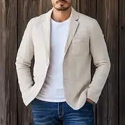 Men Linen Blazer Sport Coat Vacation Casual Fashion Daily Spring Summer Linen Cotton And Linen Solid Color Comfy Single Breasted Two-button Blazer Beige