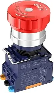 22mm Emergency Stop Button Red Aluminum Oxide Plastion Head With Lamp Green Light 2NC 1NO1NC Latching(M3-GREEN LED,2NC 220V)