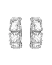Swarovski Matrix Square Crystal Clip On Hoop Earrings in Rhodium Plated