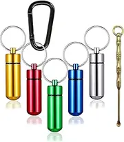 5 Pack-Mini Metal Vial Waterproof Aluminum Keychain Medication Pill Box Portable Pill Case First Aid Pill Container for Outdoor Camping Traveling, Multicolor.