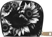 [EdWal] Black and White Sunflowers Print Card Holder Unisex Credit Card Case for Men and Women Leather Card Holder, Slim Business Card, White, One Size