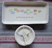 2018 RAE DUNN SPECKLED EGGS TRAY AND 4 6" PLATES
