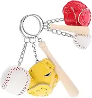 Mipcase 2Pcs Baseball Keychains Softball and Baseball Bat Key Rings for Bags and Accessories Unique Sports Charm Keychain present for Sports Lovers