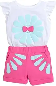 [Hopscotch] Baby Girls Cotton Floral Print T-shirt And Shorts Set in Fuchsia Color